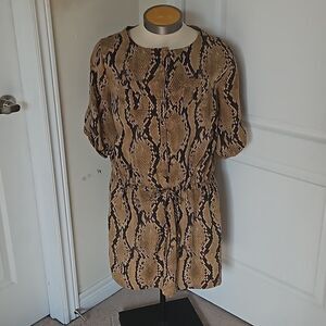 Reynah Ladies Snake Print Tie Waist Midi Dress Large Brown